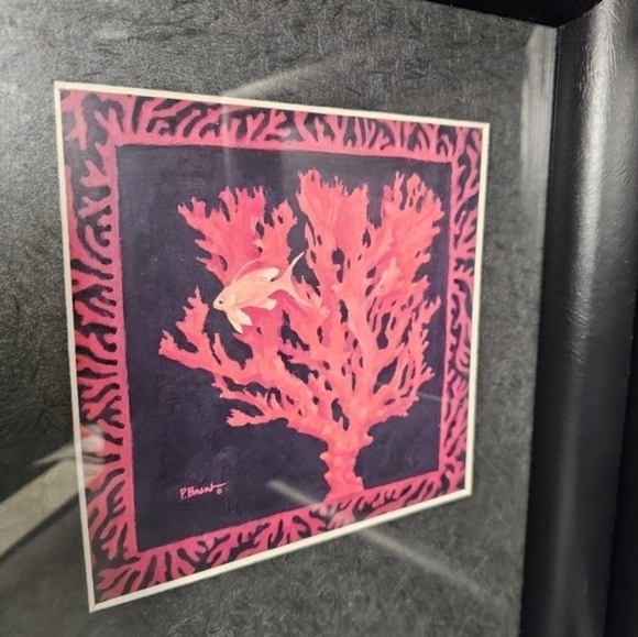 Pair of Original watercolors of red coral framed and signed by artist Peter Bren - Picture 6 of 9